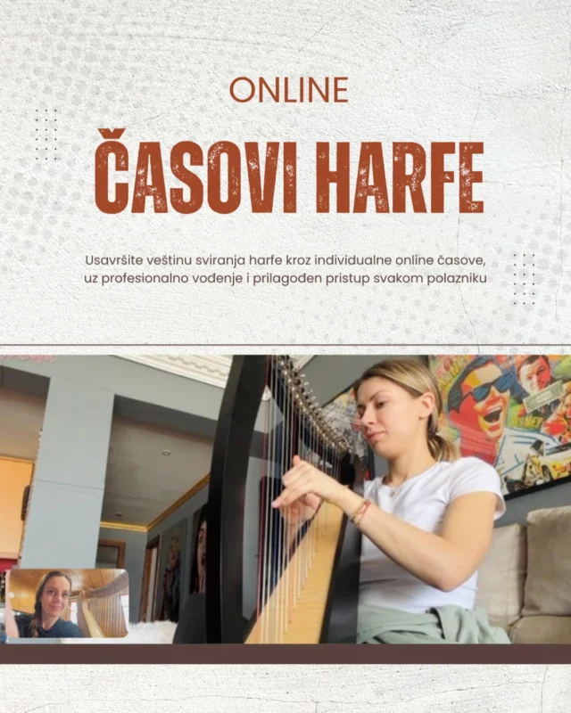 Online časovi harfe – dostupni gde god da se nalazite!

Omogućavamo najam malih i velikih harfi, što našu nastavu čini fleksibilnom i dostupnom svima koji žele da započnu ili unaprede svoje znanje.